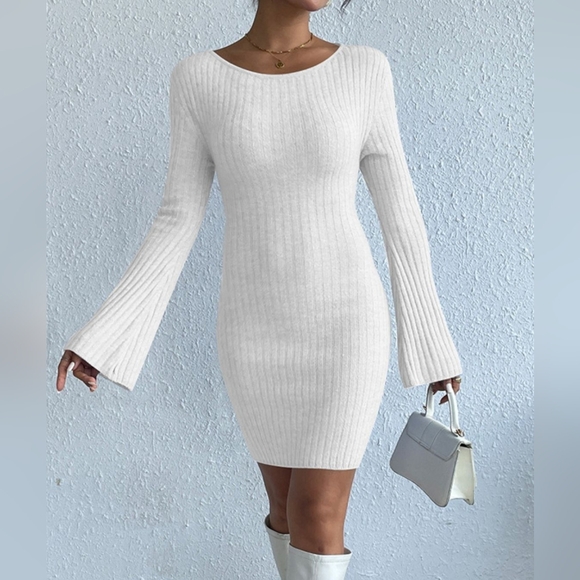 Ivory Stylish Backless Sweater Dress - Picture 3 of 3